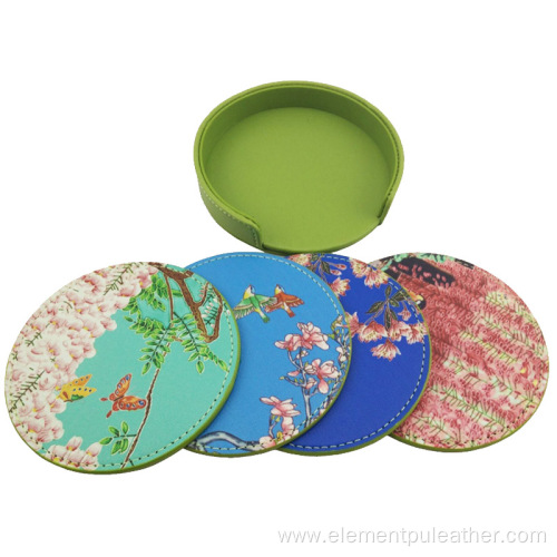 Digital Printed PU Leather Faux For Tea Coaster